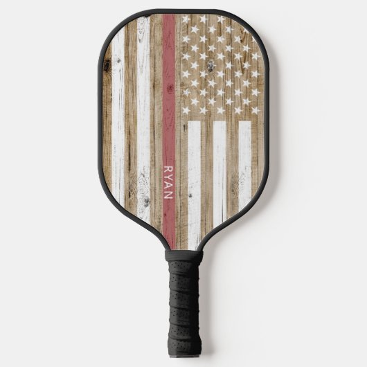 Rustisch hout Thin Red Line Patriotic USA Flag Pickleball Paddle (Voorkant)