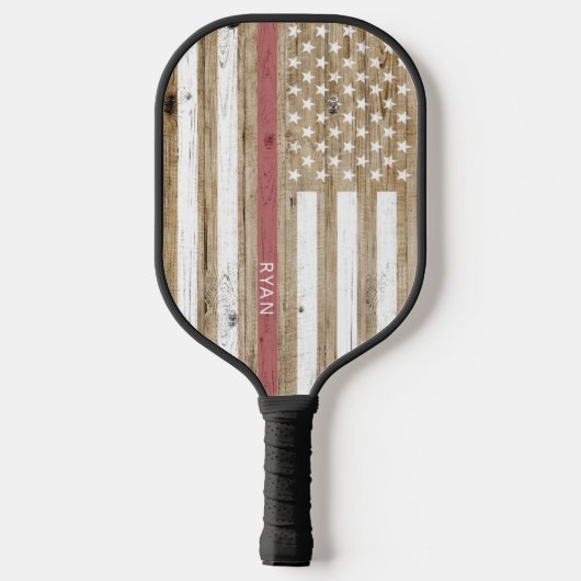 Rustisch hout Thin Red Line Patriotic USA Flag Pickleball Paddle (Achterkant)