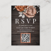 Rustisch hout verbrand Oranje Roos QR Code RSVP We Informatiekaartje (Voorkant)