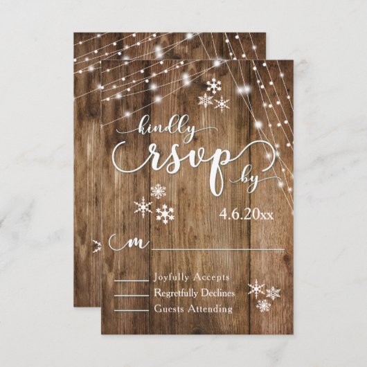 Rustisch hout, witte lichten en neusvlokken RSVP (Voorkant / Achterkant)