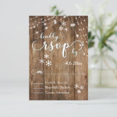 Rustisch hout, witte lichten en neusvlokken RSVP Kaartje (Staand voorkant)