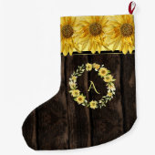 Rustisch Hout, zwart, geel, zonnebloemmonogram Grote Kerstsok (Achterkant)