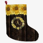 Rustisch Hout, zwart, geel, zonnebloemmonogram Grote Kerstsok (Voorkant)