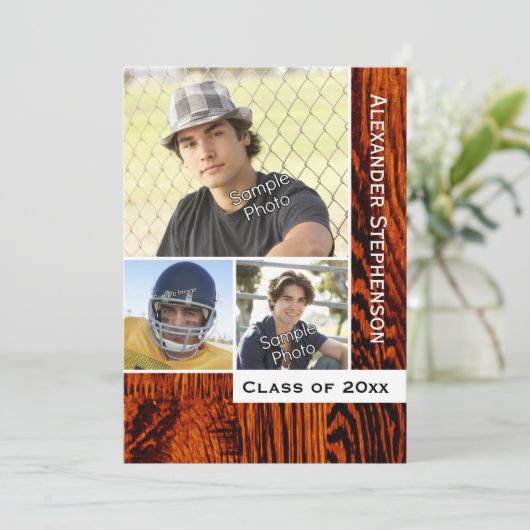 Rustisch houten Afstuderen Kaart (Staand voorkant)