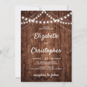 Rustisch houten boho String Lights bruiloft Kaart (Voorkant)