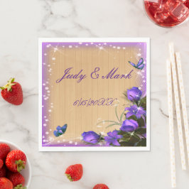 Rustisch houten Paars Floral Butterfly Wedding Pap Servet