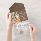 Rustisch houtsfotoland Wedding All In One Uitnodiging (Afscheurbaar)