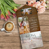 Rustisch houtsfotoland Wedding All In One Uitnodiging