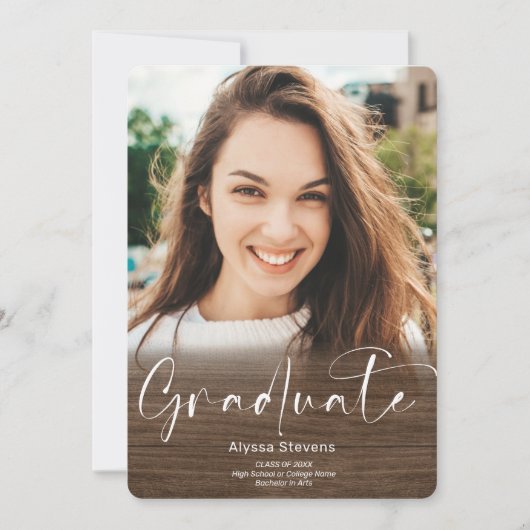 Rustisch houtsnop 4 foto's afstuderen aankondiging (Voorkant)