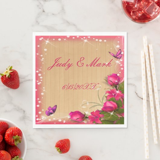 Rustisch houtsroze vlinderwoud servet (Insitu)