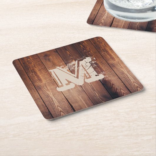Rustisch Initiaal met monogrammatisch hout Kartonnen Onderzetters (Schuin)
