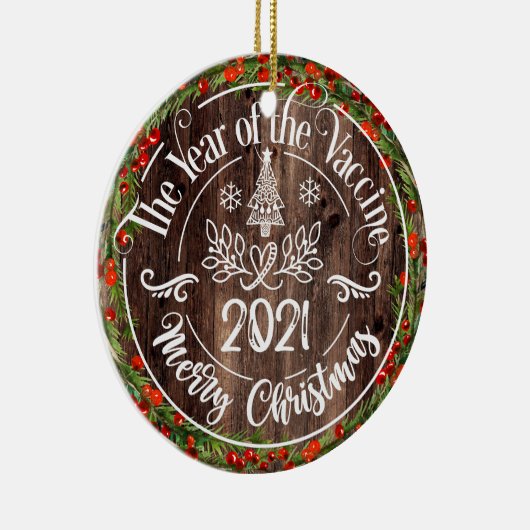 Rustisch jaar van het vaccin 2021 Kerstmis Keramisch Ornament (Rechts)
