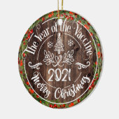 Rustisch jaar van het vaccin 2021 Kerstmis Keramisch Ornament (Links)