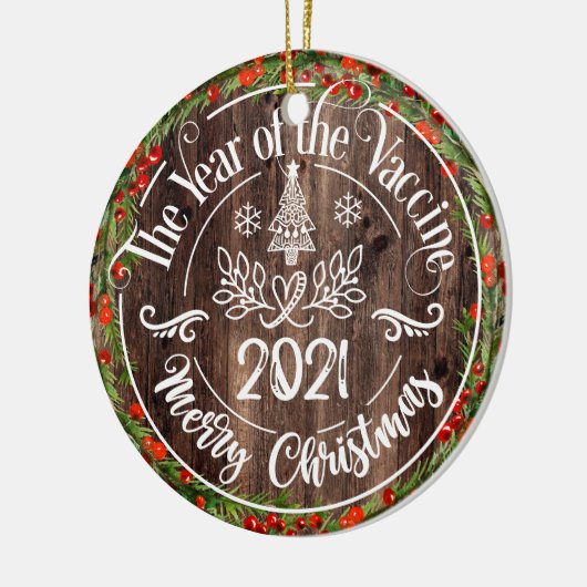 Rustisch jaar van het vaccin 2021 Kerstmis Keramisch Ornament (Links)
