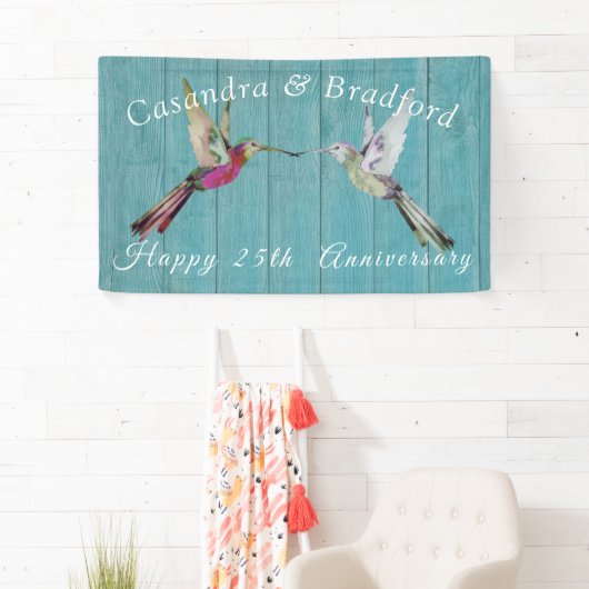 Rustisch Jubileum Hummingbird Blauwgroen Blue Wood Spandoek (Insitu)