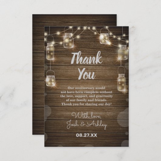 Rustisch Jubileum met houten achtergrond lichte gl Bedankkaart (Voorkant / Achterkant)