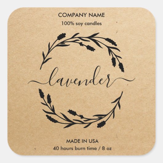 Rustisch kaarslabel Lavender Wreatar-etiket Vierkante Sticker (Voorkant)