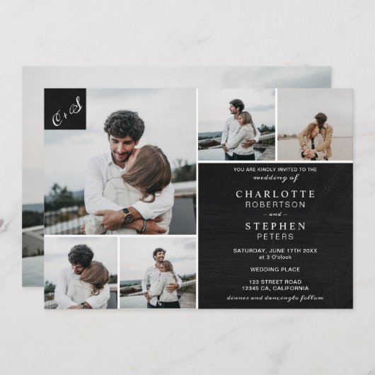 Rustisch karton initialen 6 foto's bruiloft kaart (Voorkant / Achterkant)