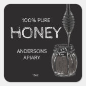 Rustisch karton zwart en wit honingetiket vierkante sticker (Voorkant)
