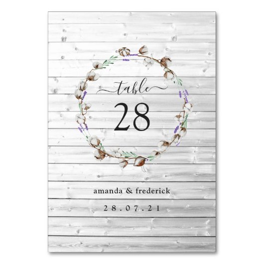 Rustisch katoenlaboratorium tabelnummer kaart (Voorkant)