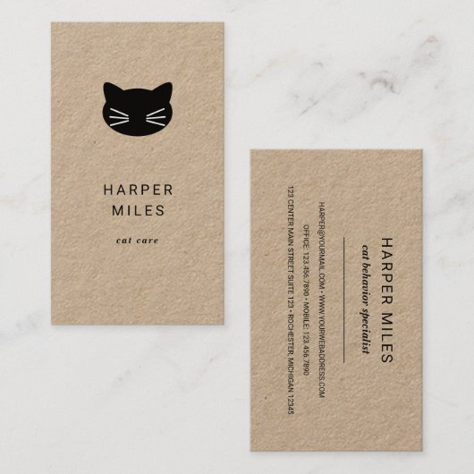 Rustisch kattengespecialiseerd visitekaartje voor (Voorkant / Achterkant)
