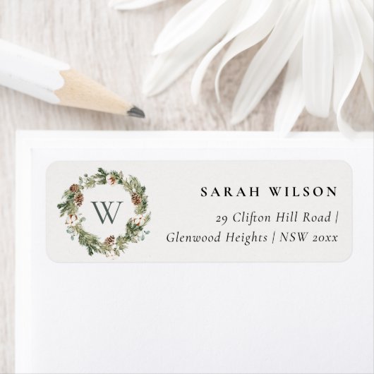 Rustisch kerstadres katoentoon Monigram Etiket (Insitu)