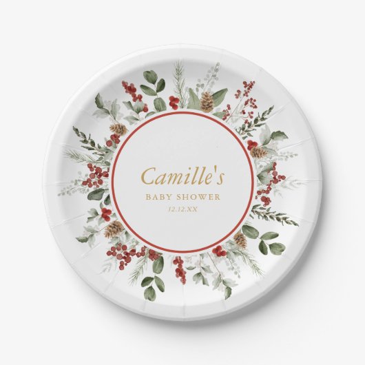 Rustisch kerstBaby shower Papieren Bordje (Voorkant)