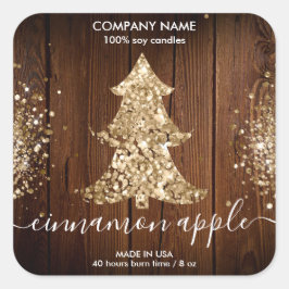 Rustisch kerstboomkaarsenlabel met glitter vierkante sticker