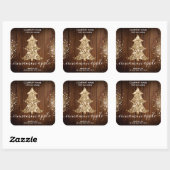 Rustisch kerstboomkaarsenlabel met glitter vierkante sticker (Vel)