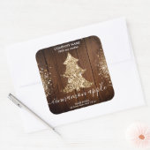 Rustisch kerstboomkaarsenlabel met glitter vierkante sticker (Envelop)