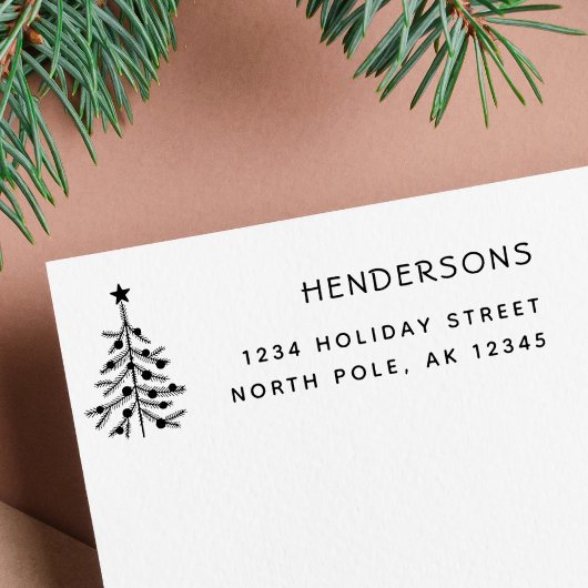 Rustisch kerstboomruitadres rubberstempel