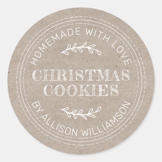 Rustisch kerstcadeau voor kerstkoekjes Kraft Paper Ronde Sticker (Voorkant)