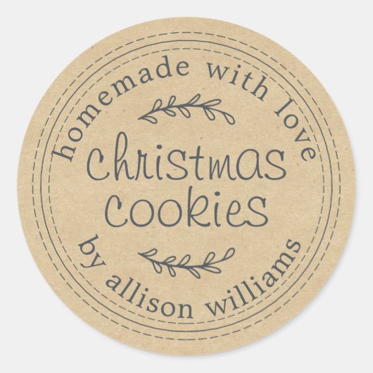 Rustisch kerstcadeau voor kerstkoekjes Kraft Paper Ronde Sticker (Voorkant)