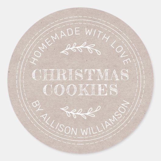 Rustisch kerstcadeau voor kerstkoekjes Kraft Paper Ronde Sticker (Voorkant)