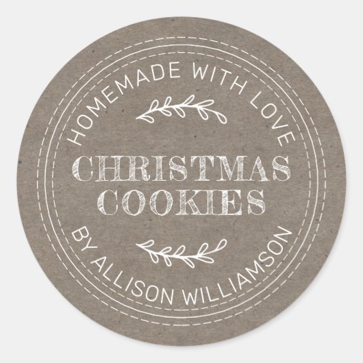 Rustisch kerstcadeau voor kerstkoekjes Kraft Paper Ronde Sticker (Voorkant)