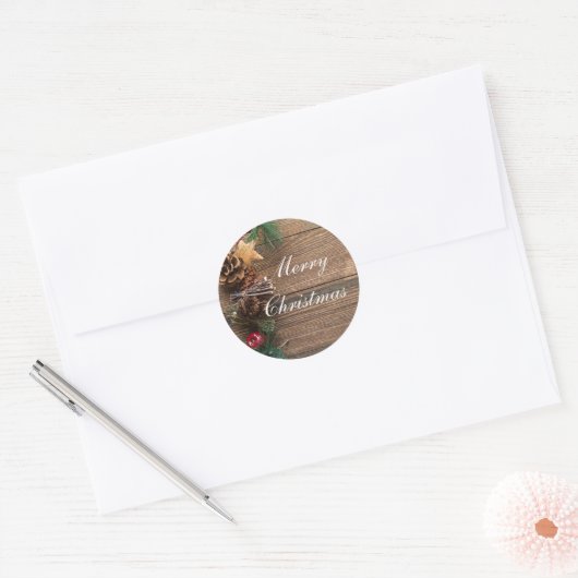 Rustisch kerstfeest ronde sticker (Envelop)
