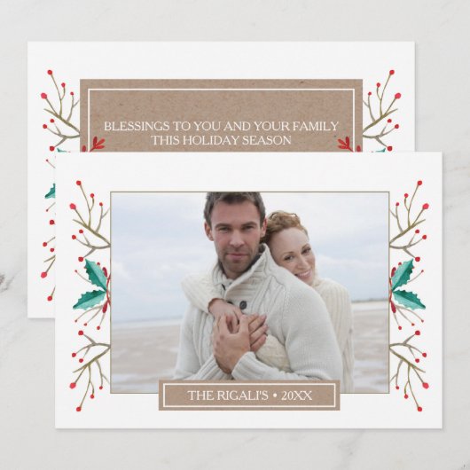 Rustisch kerstfoto-Wenskaart - afdrukken Feestdagenkaart (Voorkant / Achterkant)