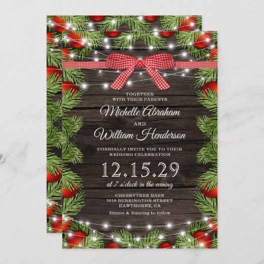 Rustisch kersthuwelijk kaart (Voorkant / Achterkant)