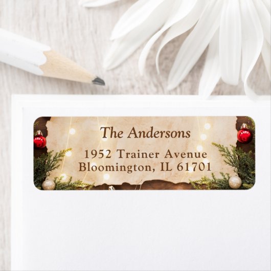 Rustisch kerstkaartrechterlicht Retouradres Etiket (Insitu)