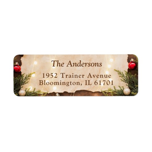 Rustisch kerstkaartrechterlicht Retouradres Etiket (Voorkant)