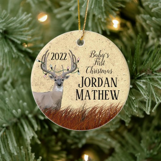 Rustisch kerstkeramisch Ornament met Deer First (Boom)