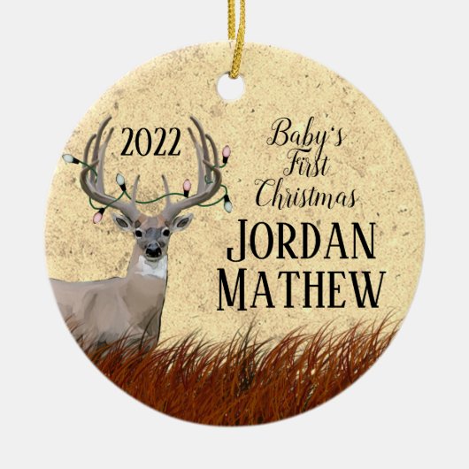 Rustisch kerstkeramisch Ornament met Deer First (Voorkant)