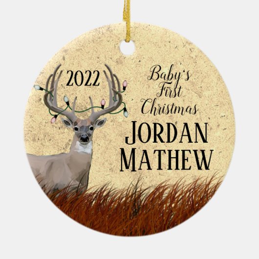 Rustisch kerstkeramisch Ornament met Deer First (Achterkant)