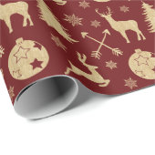 Rustisch kerstpatroon met gouden droger op rood cadeaupapier (Rol Hoek)