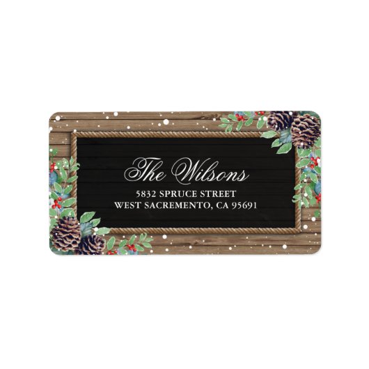 Rustisch kerstseizoensgebonden retouradres etiket (Voorkant)