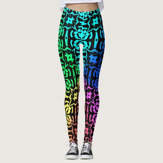 Rustisch kleurig Funky-patroon Leggings (Voorkant)