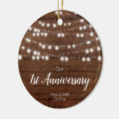 Rustisch Koord licht Ons eerste Jubileum Keramisch Ornament (Links)