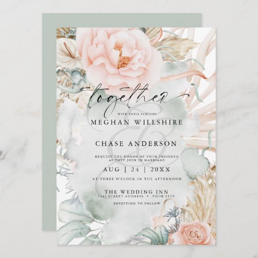 Rustisch koraal Roos Floral Waterverf Kaart (Voorkant / Achterkant)