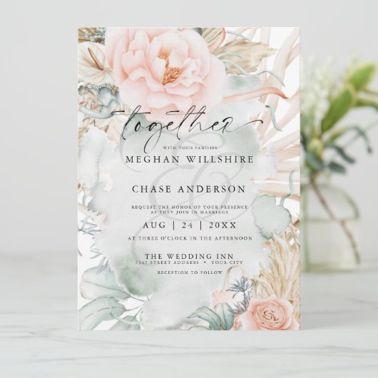 Rustisch koraal Roos Floral Waterverf Kaart (Staand voorkant)