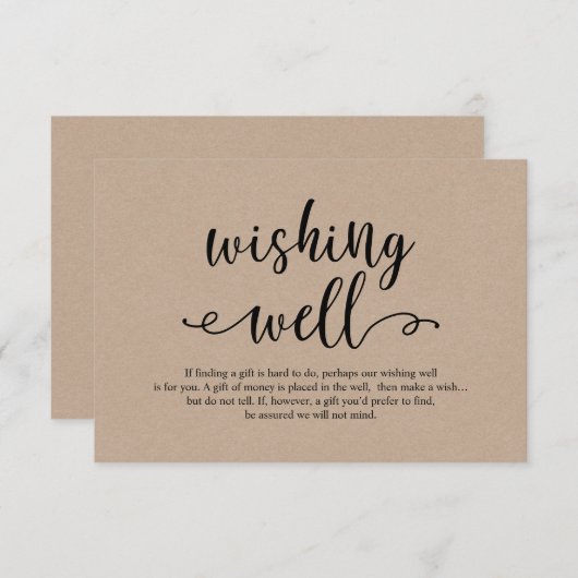 Rustisch kraft zwart script, Wedding Wishing Well Informatiekaartje (Voorkant / Achterkant)